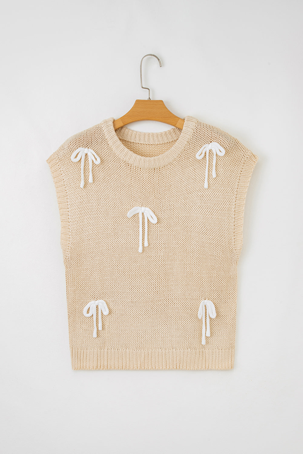 Solid Bow Tie Applique Cap Sleeve Sweater