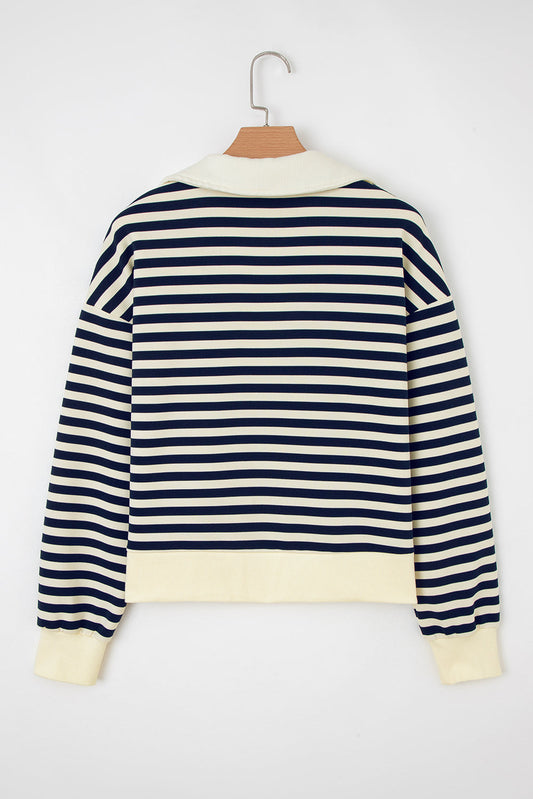 Stripe Collared V-Neck Long Sleeve Top