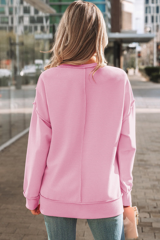 Ribbed Exposed Seam Drop Shoulder Pullover