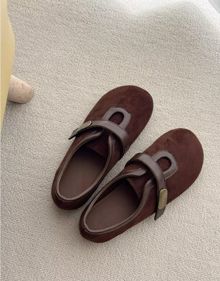 Women's Round Toe Woolen Velcro Ballet Flats