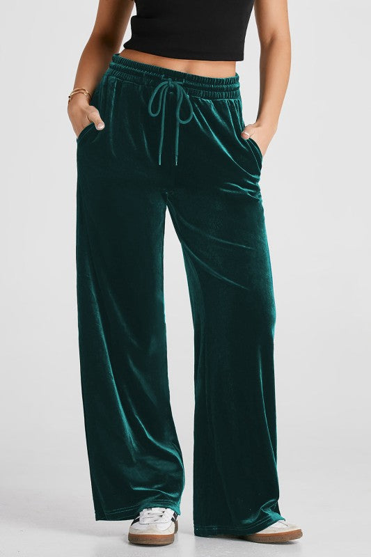 SOLID DRAWSTRING WAIST WIDE LEG PANTS | MODERN EMPORIUM