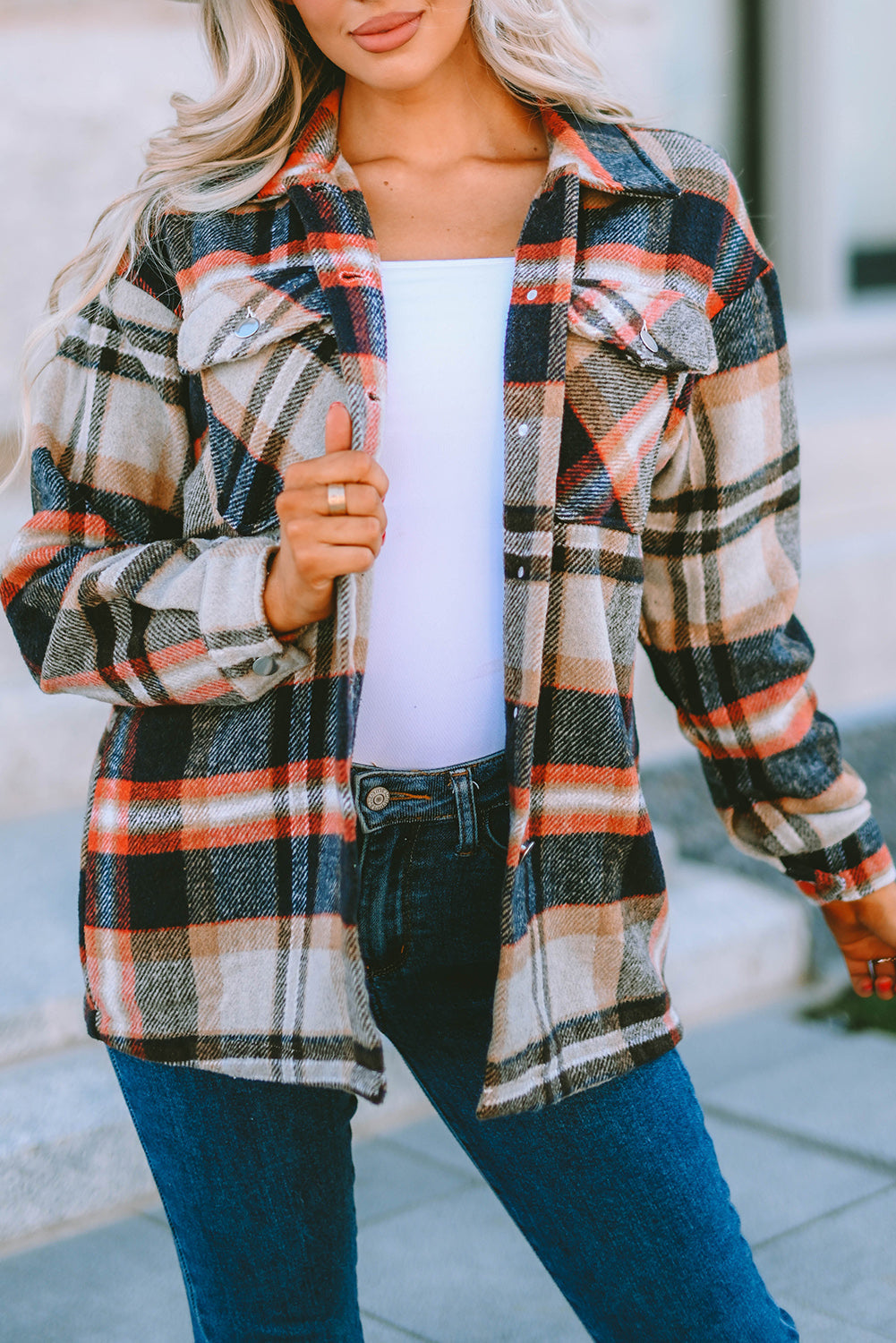 Plaid Pocketed Button Front Shacket