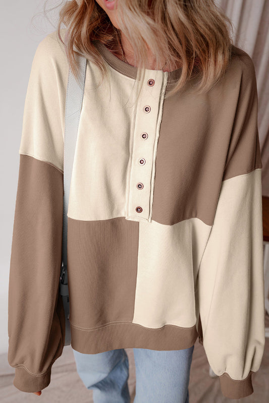 Colorblock Crewneck Henley Sweatshirt