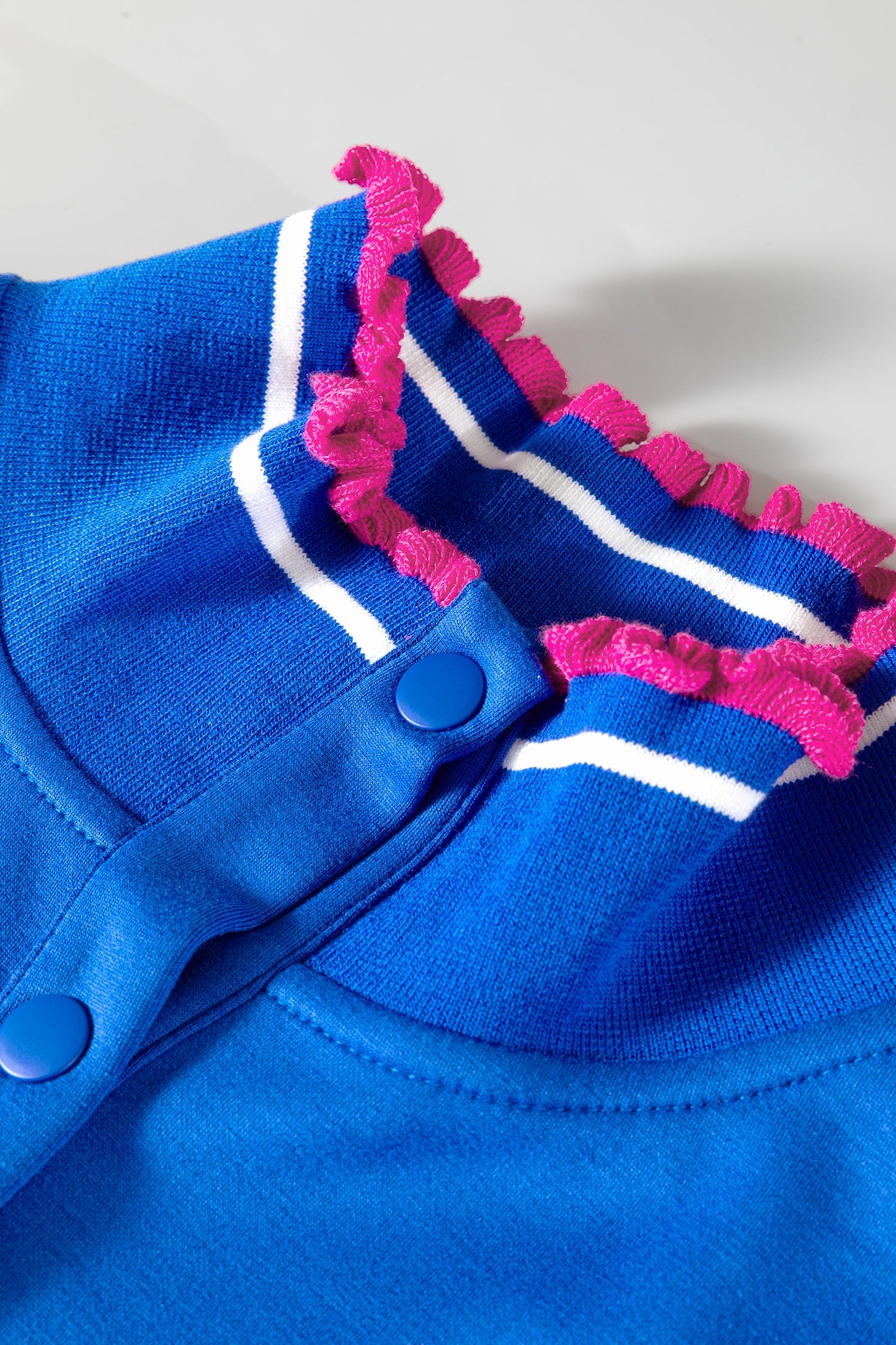 Contrast Frilled Trim Buttoned Collar Short Sleeve Top