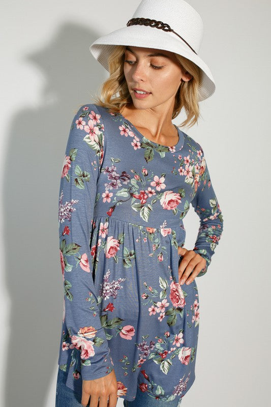 FLORAL PRINT JERSEY BABYDOLL TOP