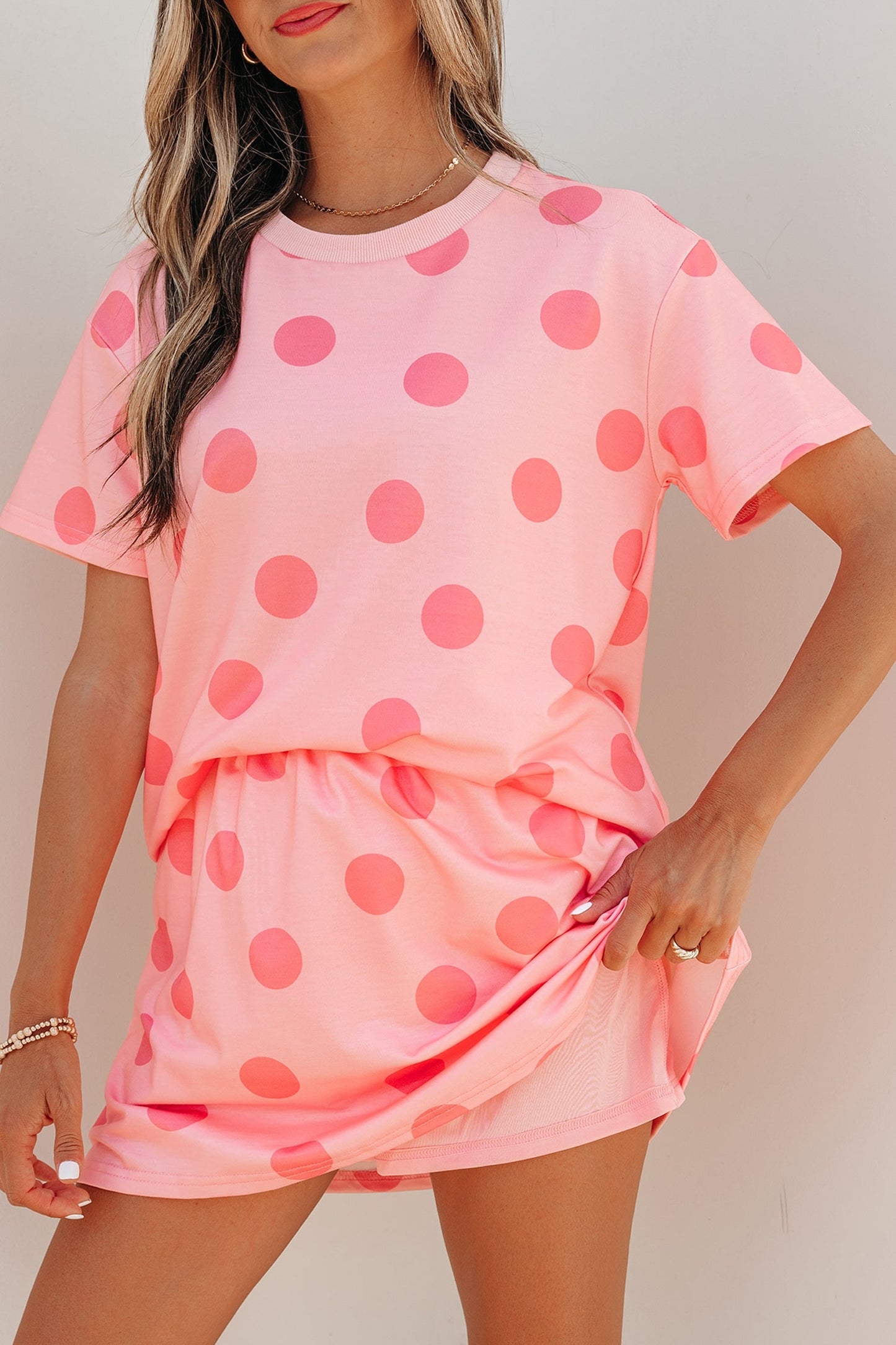 Polka Dot Short Sleeve Top & Mini Skort Set