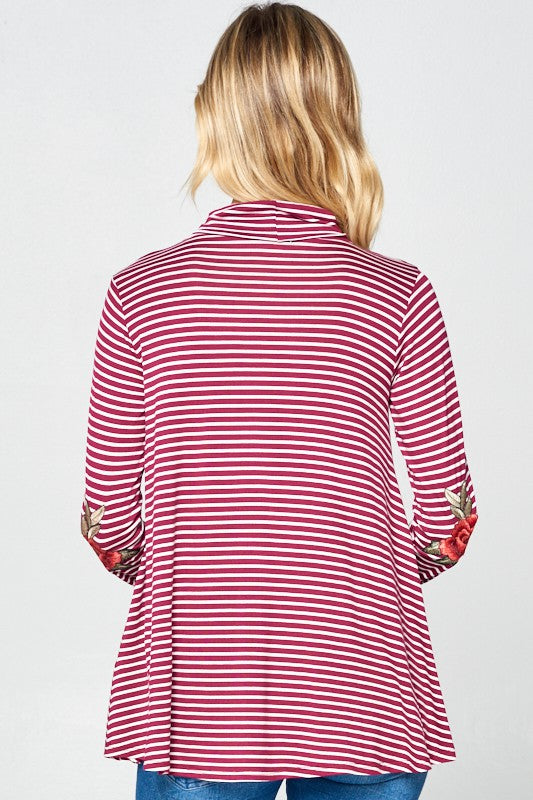 STRIPE JERSEY TURTLE NECK CASUAL TOP