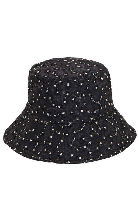 DAISY PATTERN EMBROIDERED BUCKET HAT