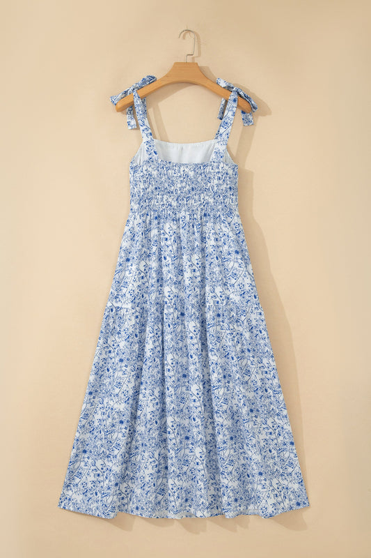 Floral Tie Strap Flared Maxi Dress