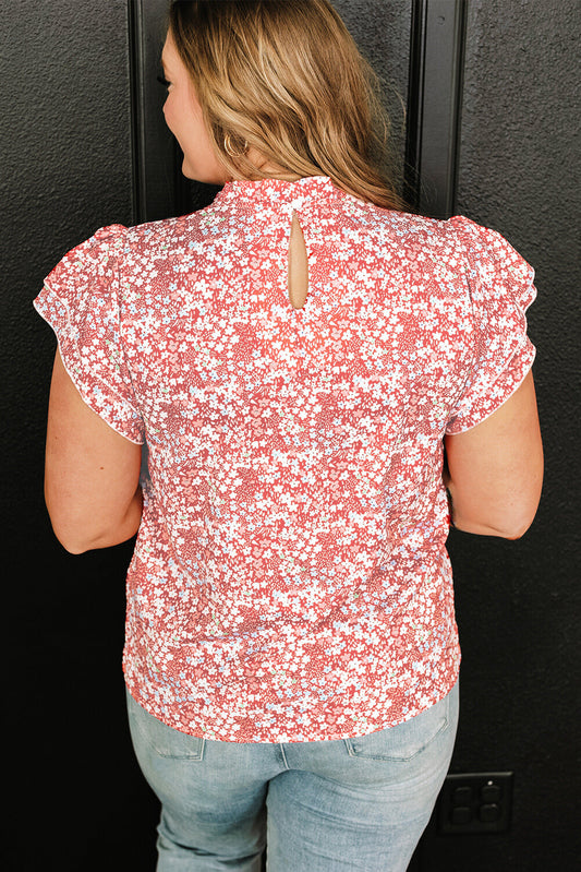Jamie Plus Size Floral Print Ruffled Sleeve Frilled Neck Blouse
