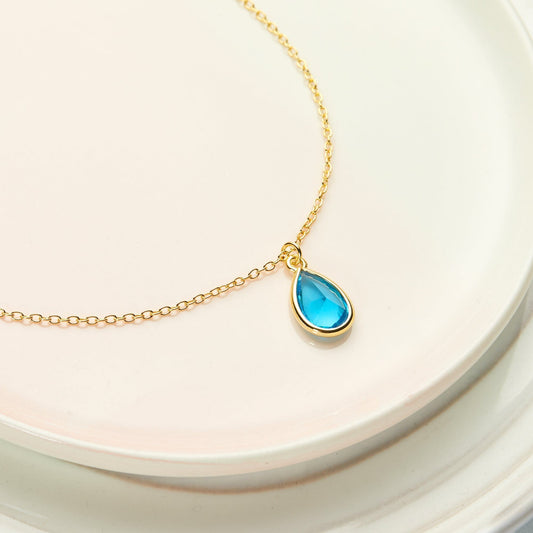 December Birthday Blue Topaz Birthstone Necklace