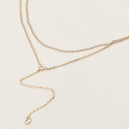 Dropped Round Stone Double Layered Y Necklace