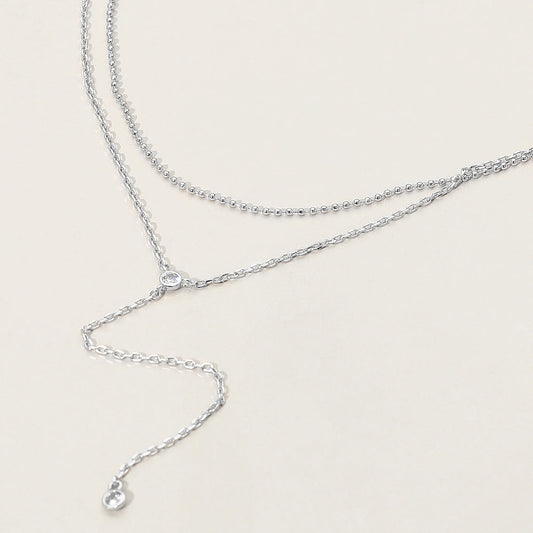 Dropped Round Stone Double Layered Y Necklace