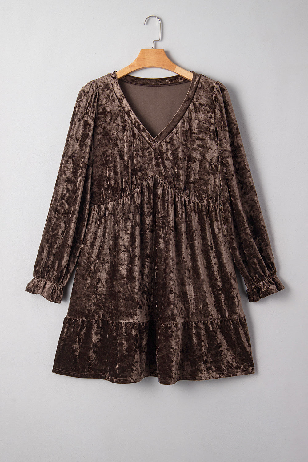 Plus Size Velvet Puff Sleeve Babydoll Mini Dress