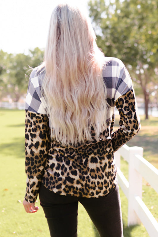 Beth Plaid Patchwork Cowl Sweatshirt