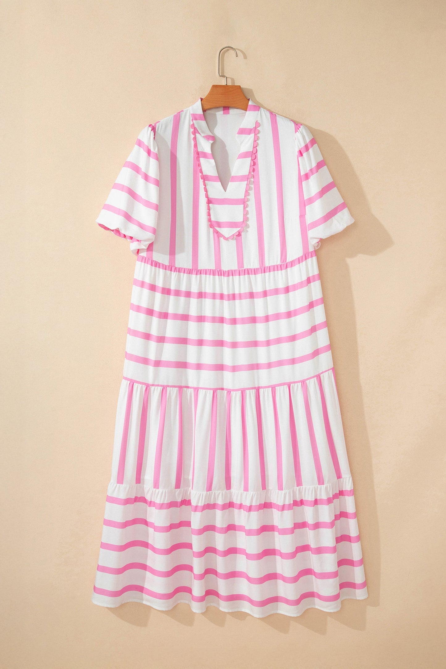 Plus Size Stripe V-Neck Tiered Maxi Dress