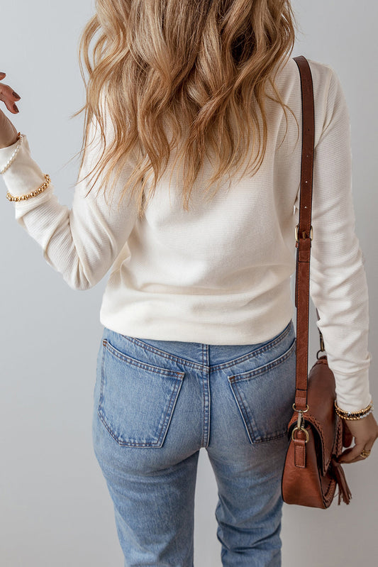 Teresa Color Waffle Half Long Sleeve Top