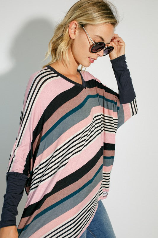 MULTI ENGINEERING STRIPE PRINT JERSEY OVERSIZE BOX