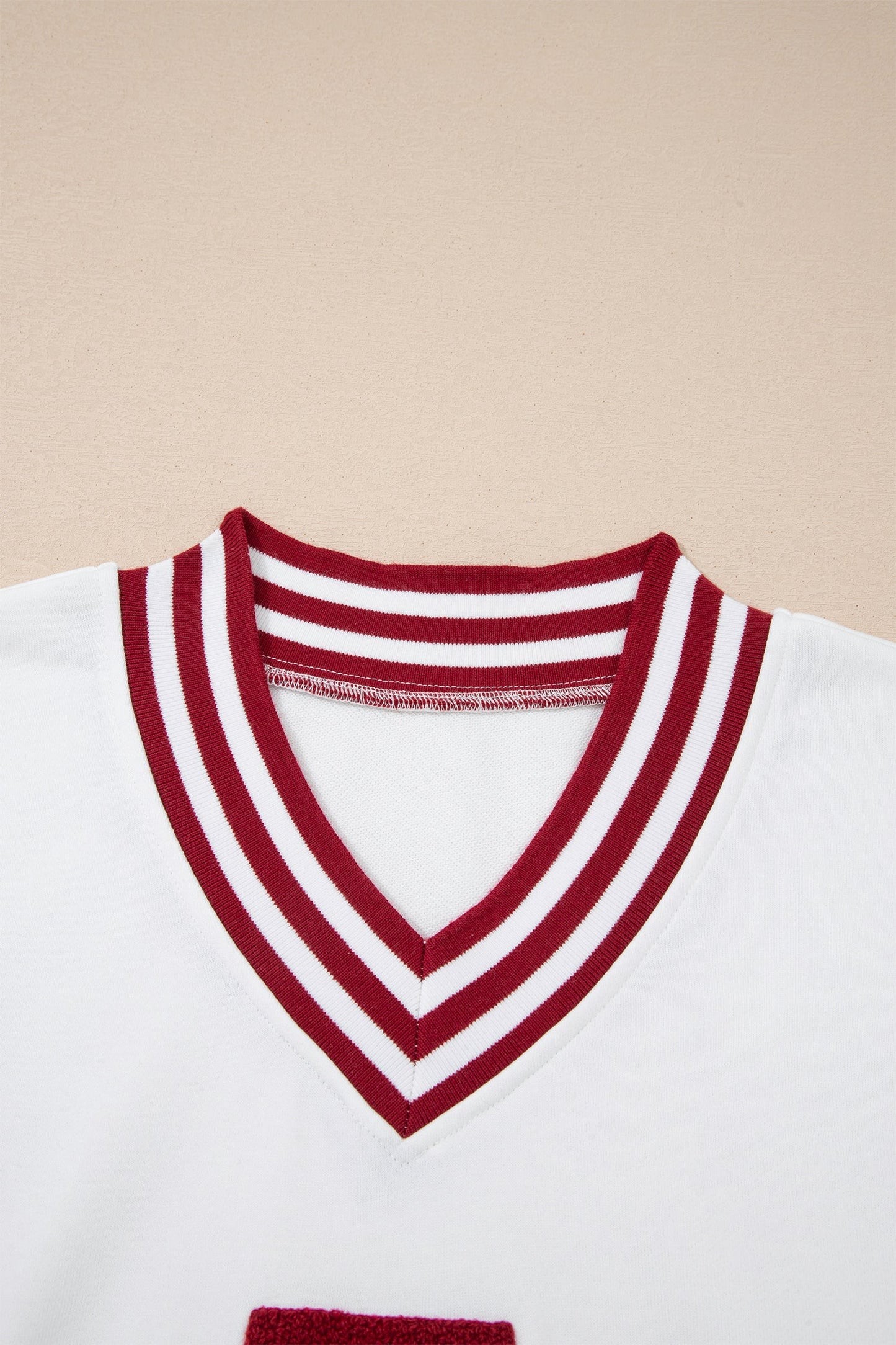 Chenille Varsity Stripe V-Neck Puff Sleeve Sweatshirt