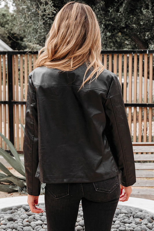 Olive Faux Leather Buttoned Front Boxy Jacket