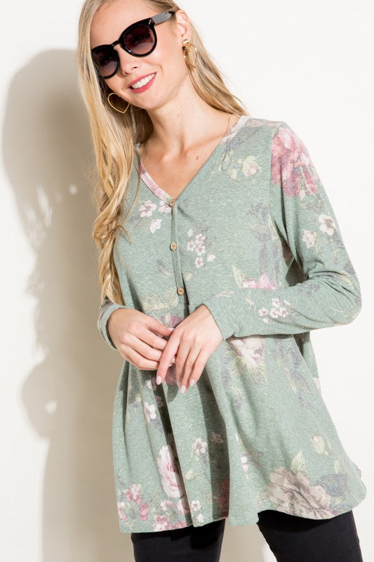 FLORAL TRIBLEND BABYDOLL TOP