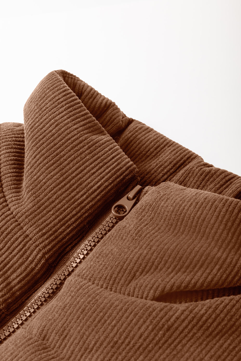 Scottie Solid Color Corduroy Puffer Vest Coat - Coffee