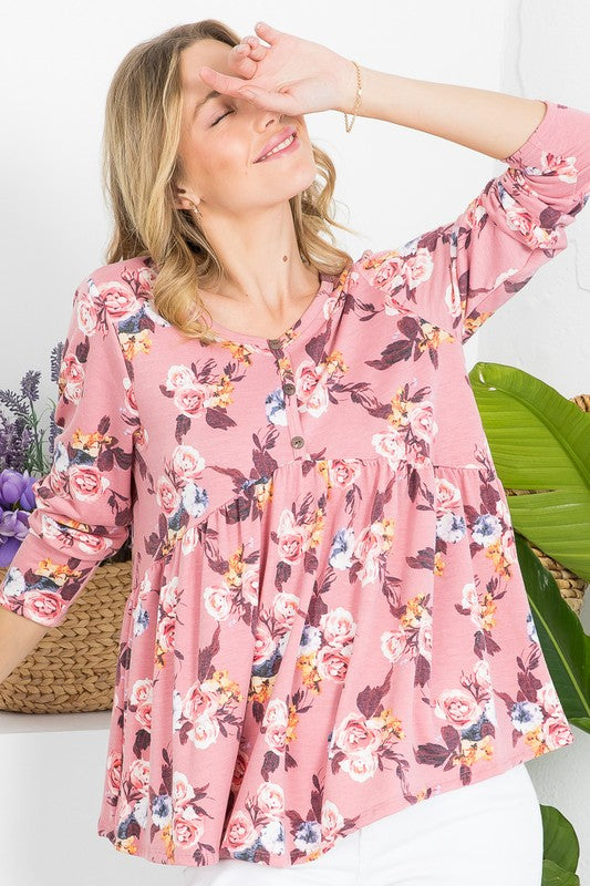 PLUS ALLOVER FLORAL BABYDOLL TOP