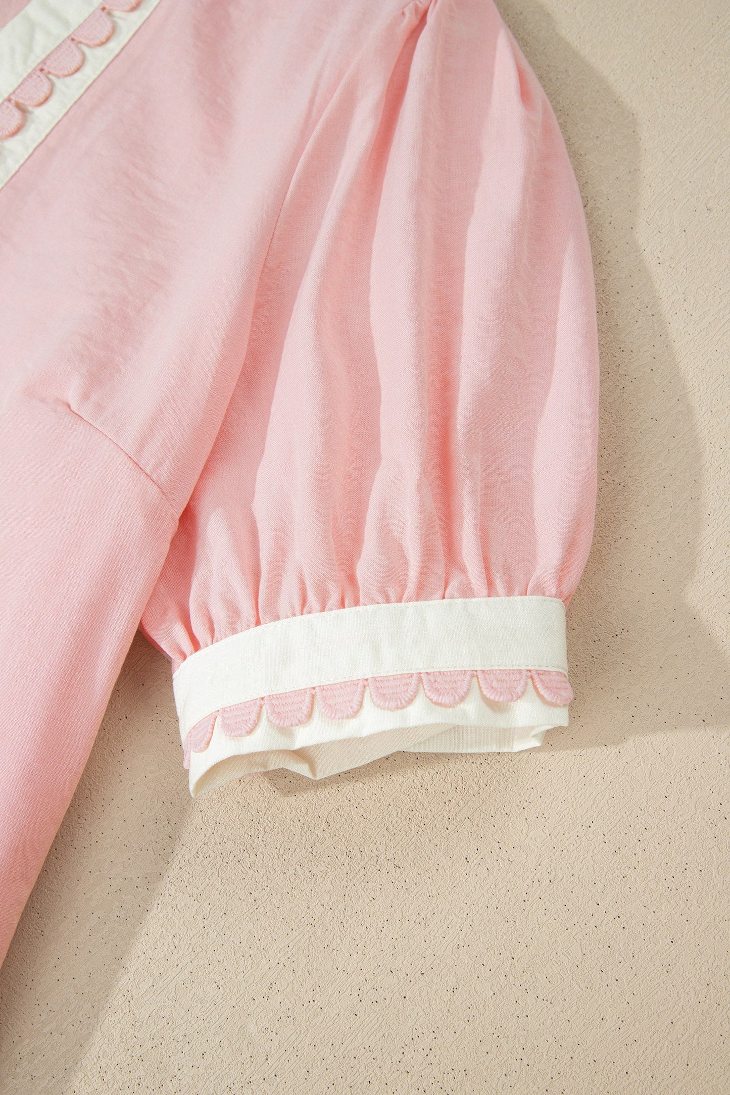 Scallop Trim Colorblock Puff Sleeve Mini Dress