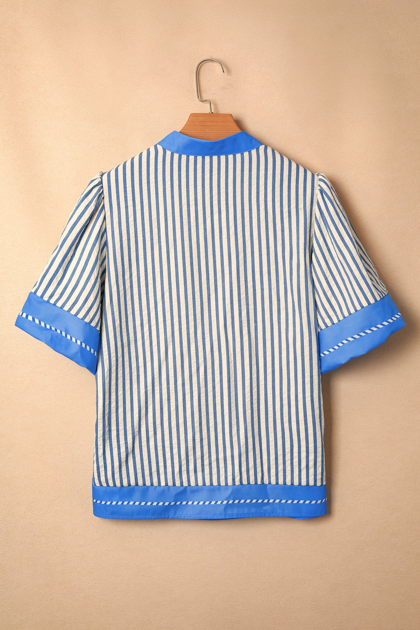 Stripe Colorblock V-Neck Short Sleeve Blouse