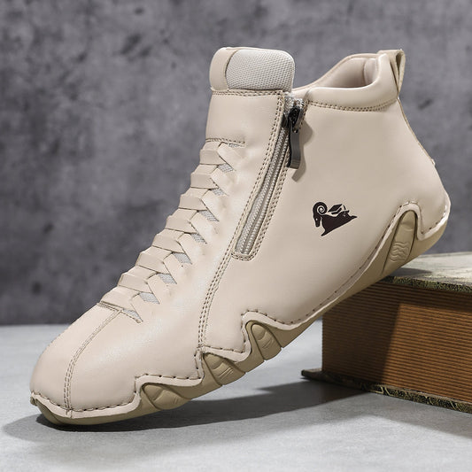 Women's Hand-Stitched Flat Casual Shoes – Suede Leather Lace-Up