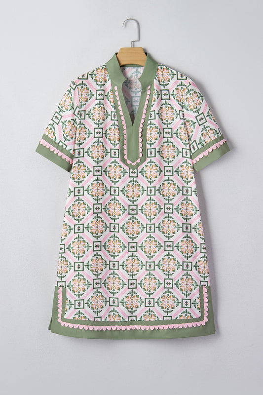 Boho Geometric Flower Short Sleeve Mini Dress