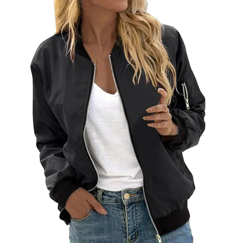 Minimalist Color-Block Stand-Collar Zip Jacket