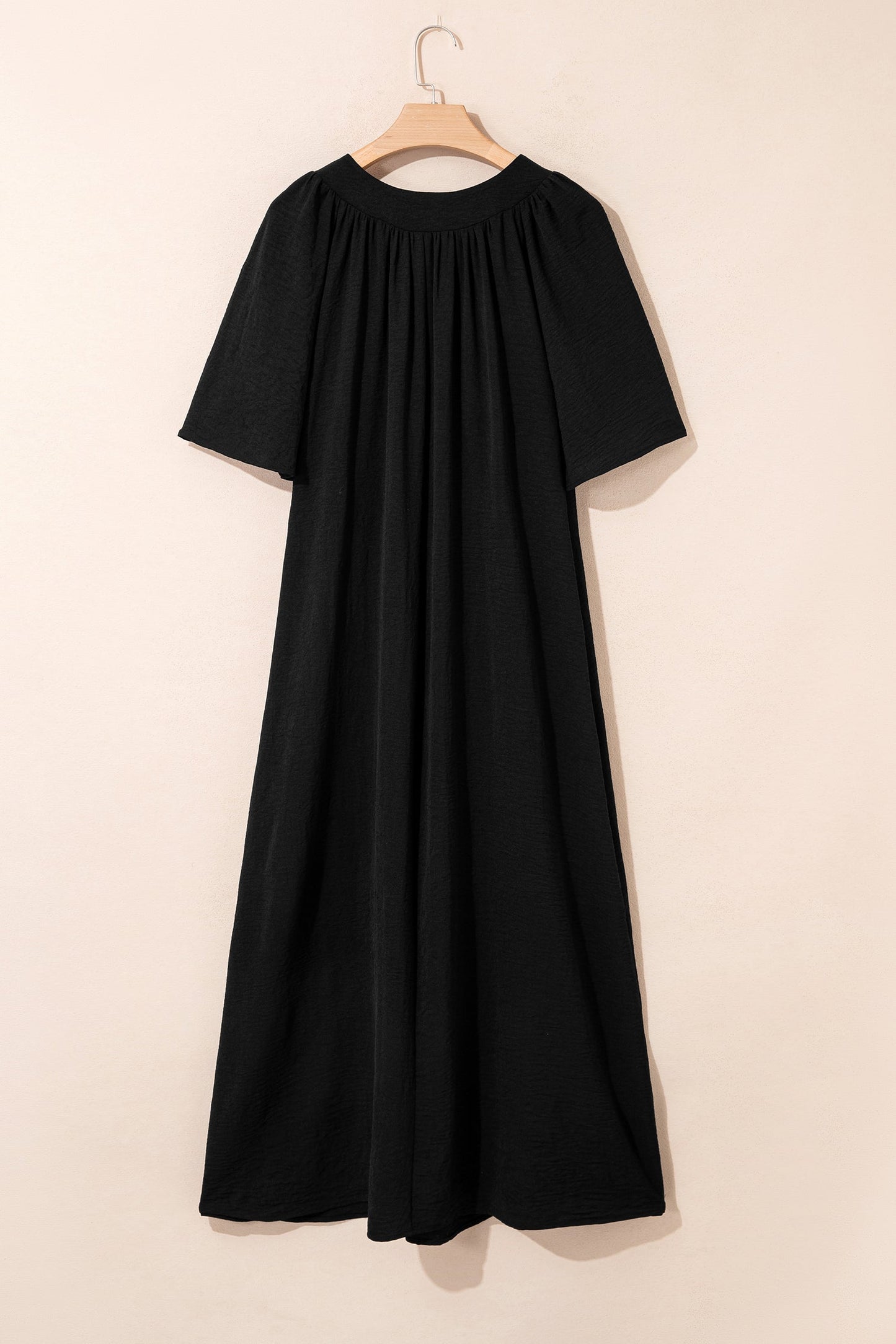 Plus Size Solid Notched Neck Short Sleeve Dress