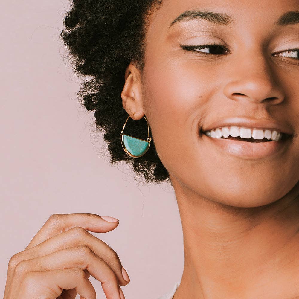 Black Spinel Stone Prism Hoop Earrings