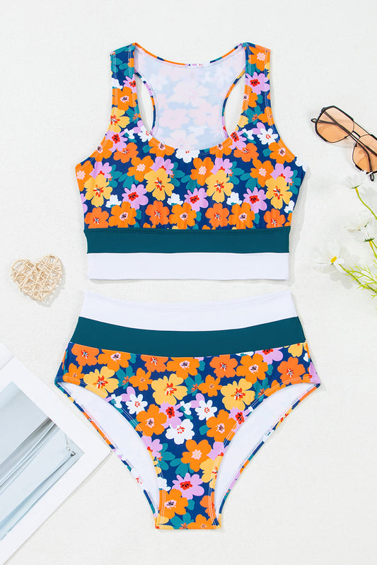 Floral Racerback Cutout High Waist Bikini Set