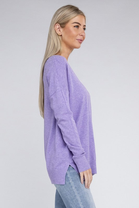 GARMENT DYED FRONT SEAM SWEATER