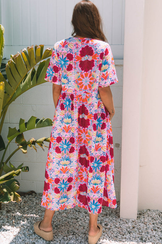 Hannah Floral Tied Front High Waist Long Dress