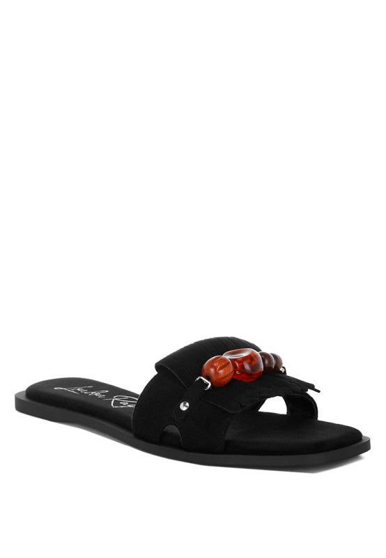 Dinasa Beaded Slip on Flats Sandals