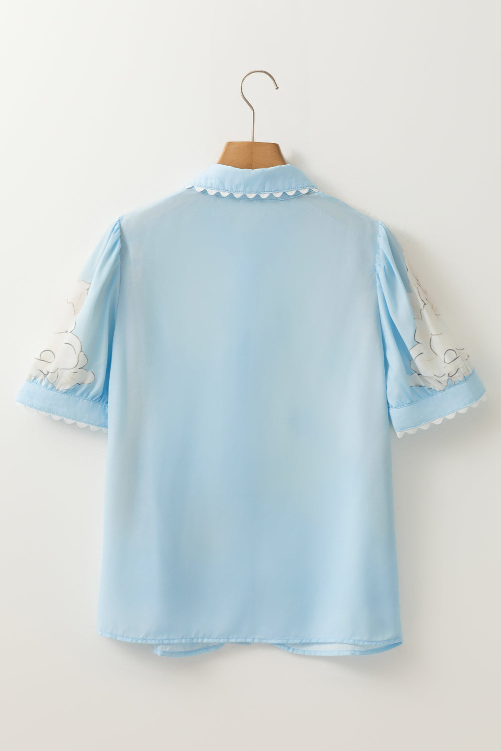 Floral Ricrac Trim Puff Sleeve Buttoned Shirt
