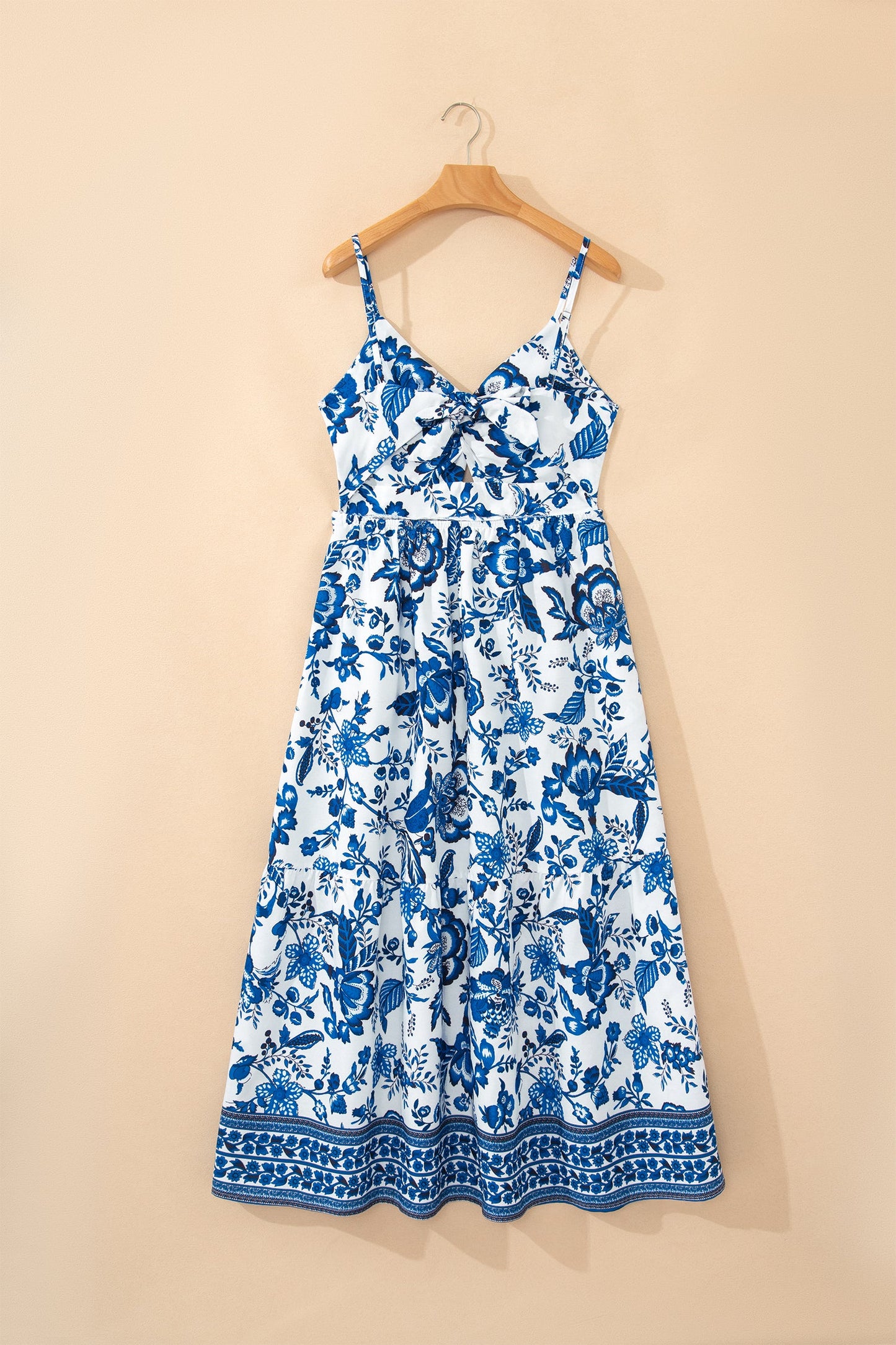 Floral Twisted Bust Spaghetti Strap Backless Maxi Dress