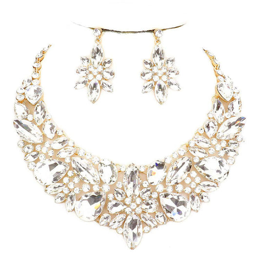 Elegant Multi Stone Evening Necklace Earrings Set