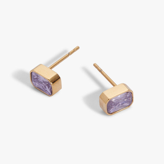 June Emerald-Cut Birthstone Stud Earrings