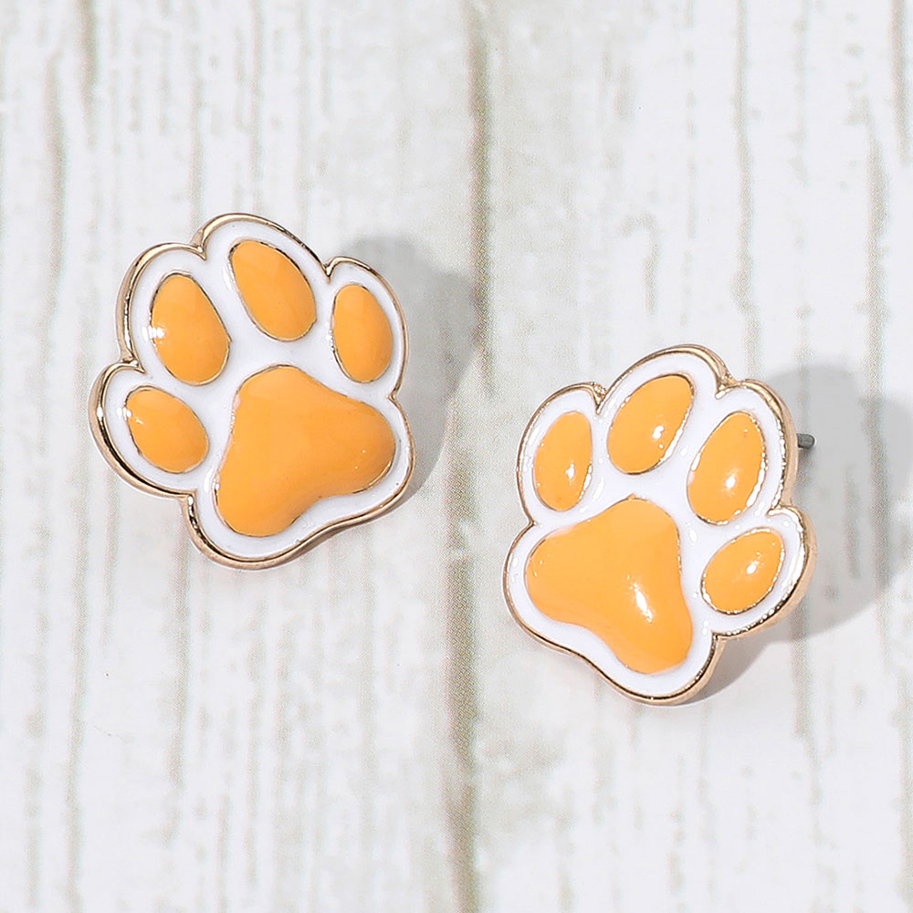 Enamel Game Day Paw Stud Earrings