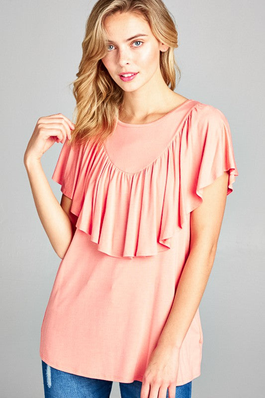 SOLID RUFFLE DETAIL CASUAL TOP