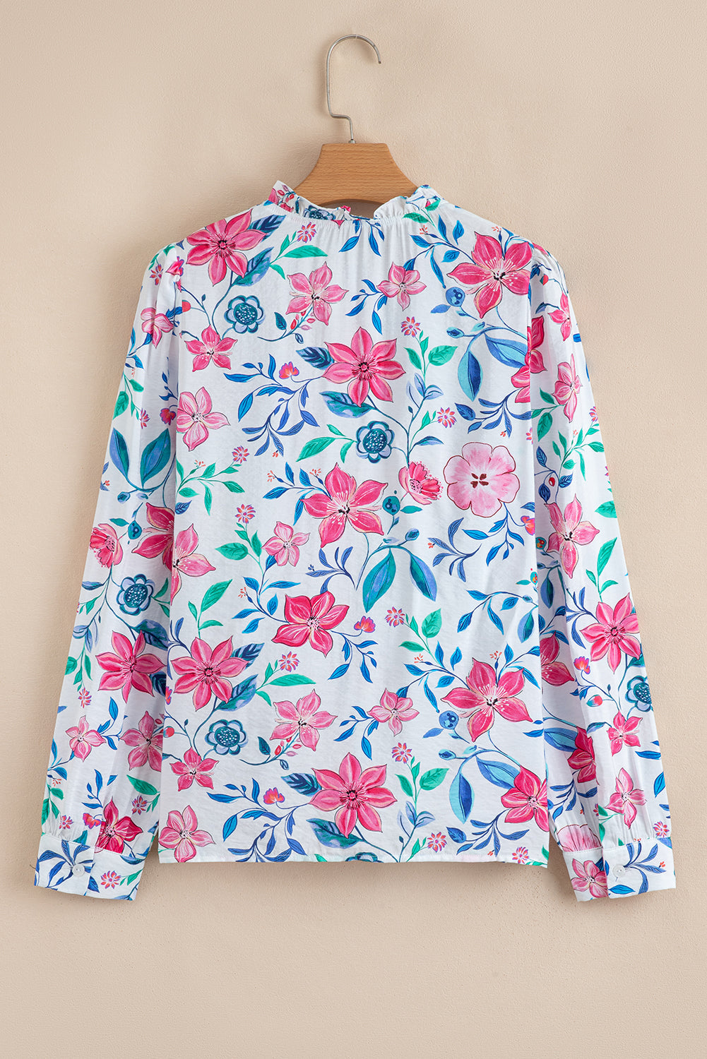 Floral Lace Trim Buttoned Long Sleeve Shirt