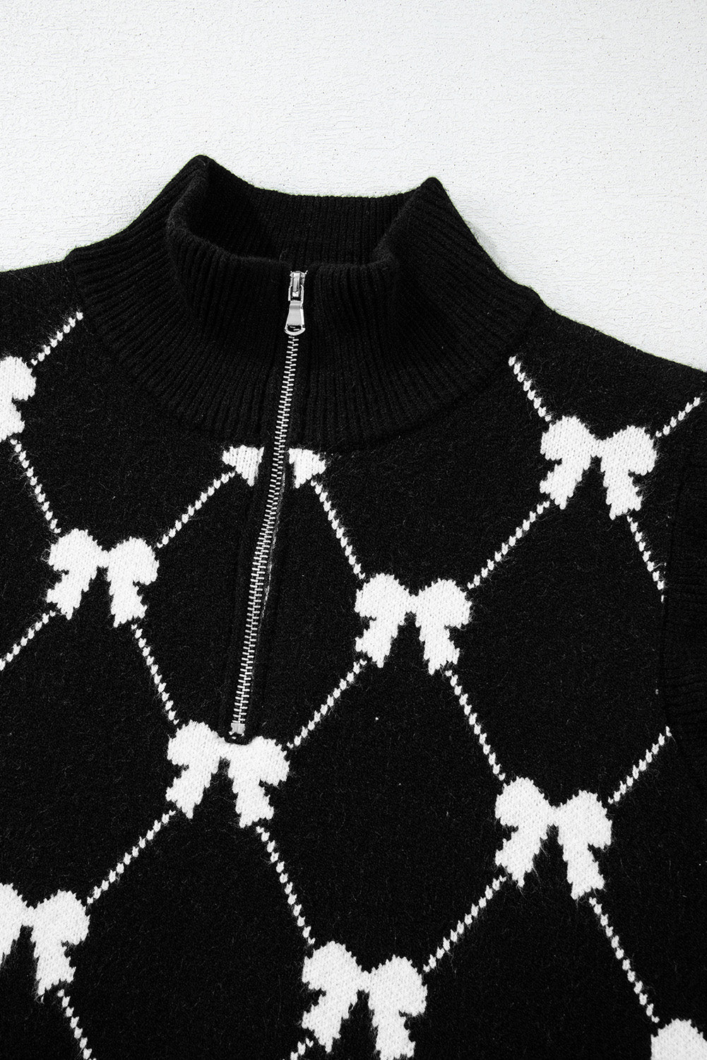 Bow Quarter-Zip Short Sleeve Sweater