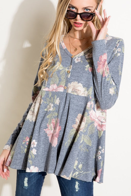 FLORAL TRIBLEND BABYDOLL TOP