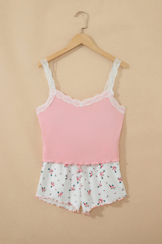 Floral Ribbed Crop Top & Shorts Lounge Set