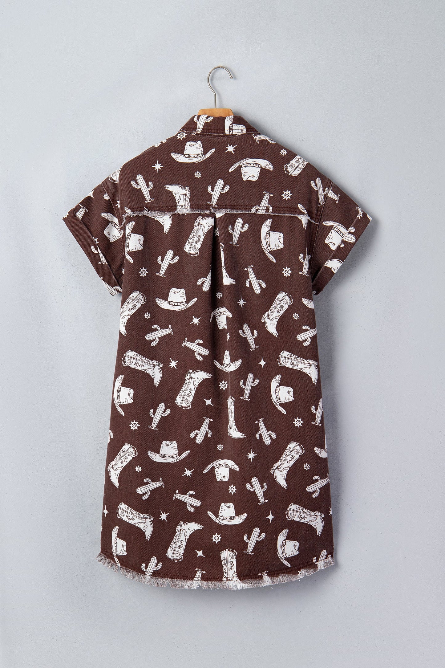 Western Cowgirl Cactus Raw Edge Denim Dress