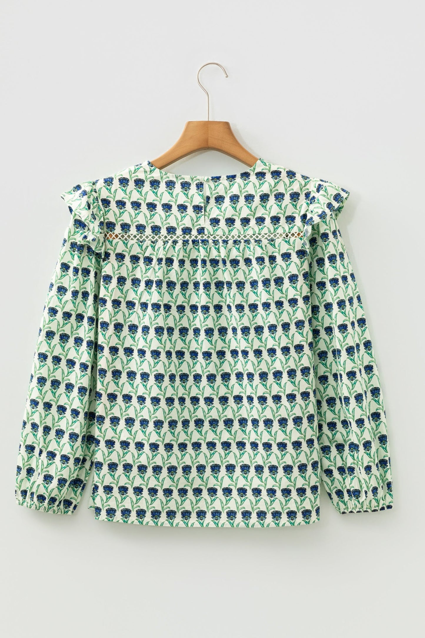 Floral Lace Trim Ruffle Long Sleeve Blouse